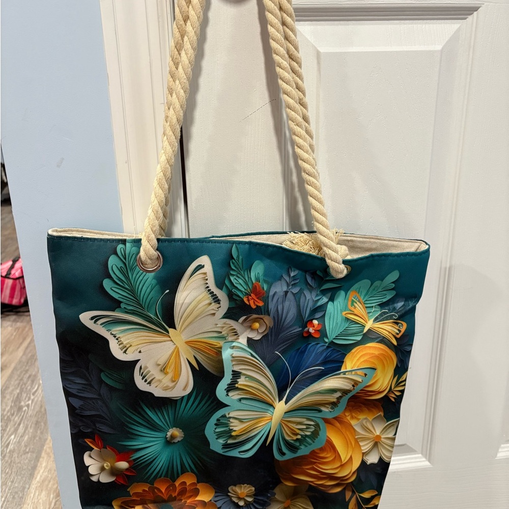 EVERYTHING MUST GO. Floral Butterfly Tote Bag - Multicolor